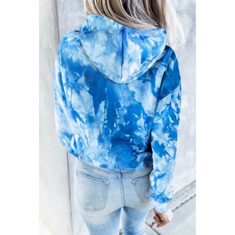 Long-Sleeved Plus Size Tie-Dye Printed Hooded Sweatshirt - Mubimart