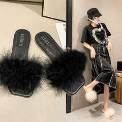 Women's Summer Flat Fashion Fur Slipper - Mubimart -  