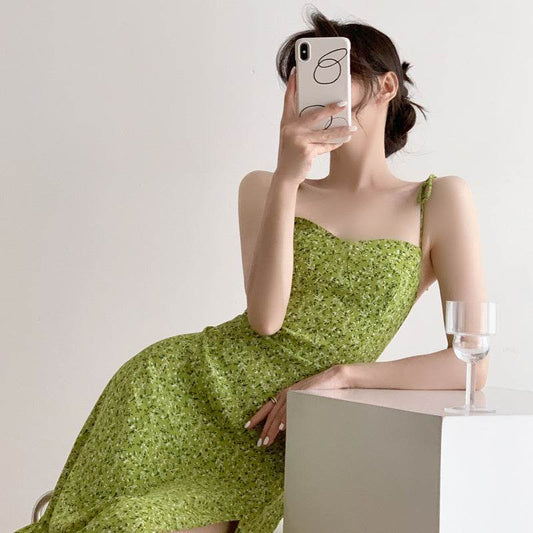 Women's Temperament Retro Print Slip Dress - Mubimart