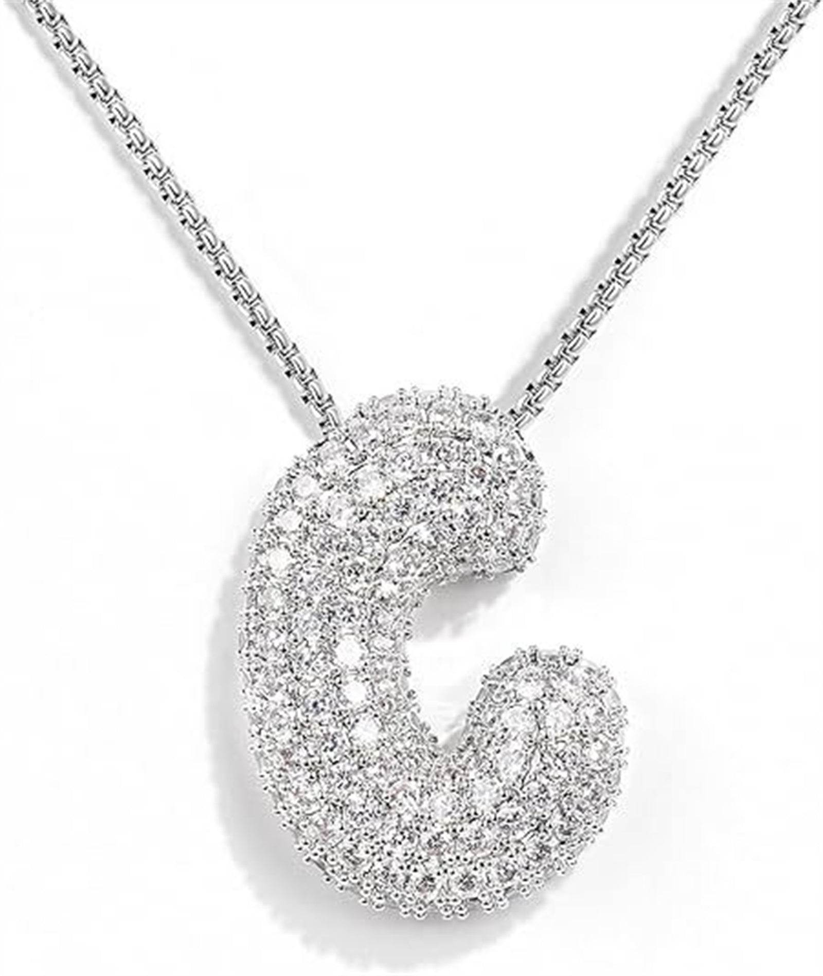 Brass Zircon Balloon English Letter Necklace - Mubimart