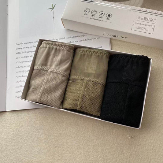 Three Pcs Boxed Women's High Waist Lace Panties - Mubimart