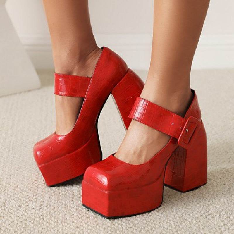 Women's Chunky Heel Pumps Shoes - Mubimart