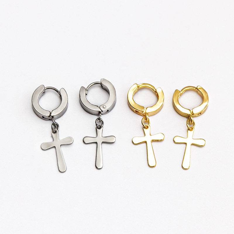 Fashion Cross Pendant Drop Earrings For Men - Mubimart