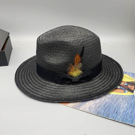 Eight-point Grass Hand-knitted Feather Fedora Hat - Mubimart