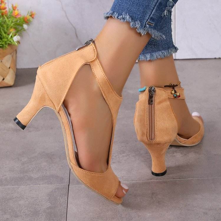 Women's Peep Toe Fashion All-match Back Zipper High Heels - Mubimart