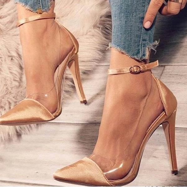 Cotton sandal toe Strap shoes high heels - Mubimart