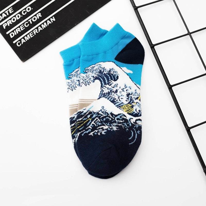 Retro Artistic Oil Painting All Cotton Low Cut Socks - Mubimart