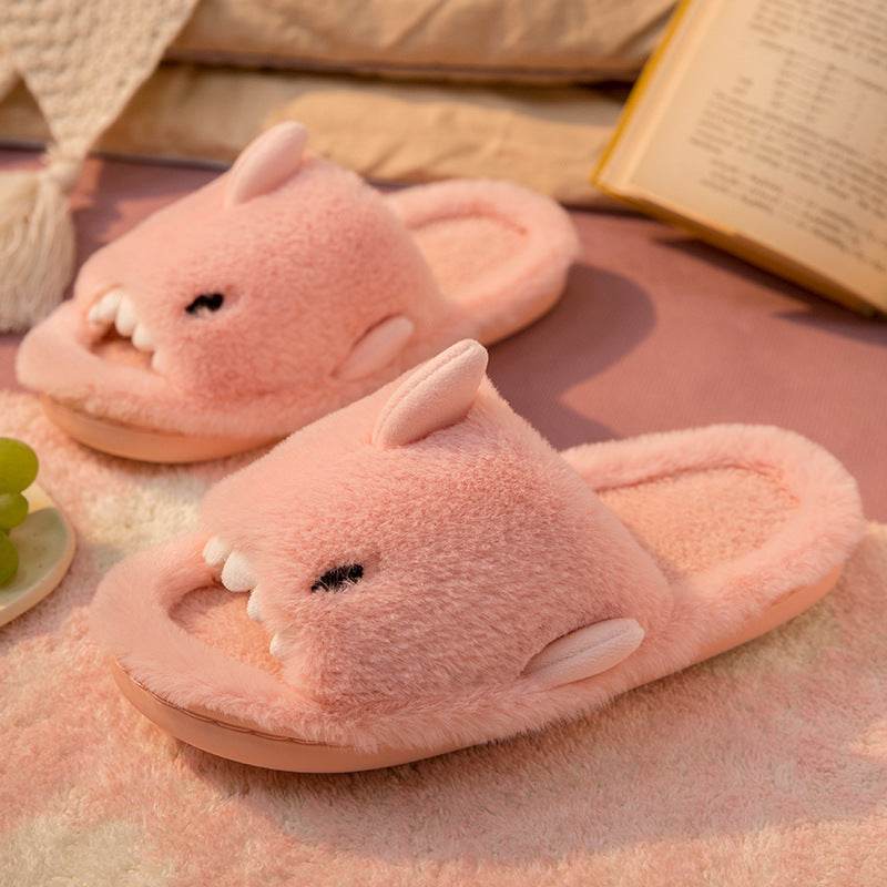 Shark Slippers Fluffy Slippers For Women Couple House Shoes Winter - Mubimart