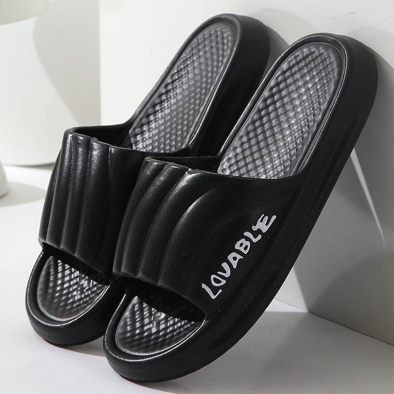 Summer Stripe Letter Design Home Slippers Thick Sole Non-slip Floor Bathroom Slipper For Women Men House Shoes - Mubimart