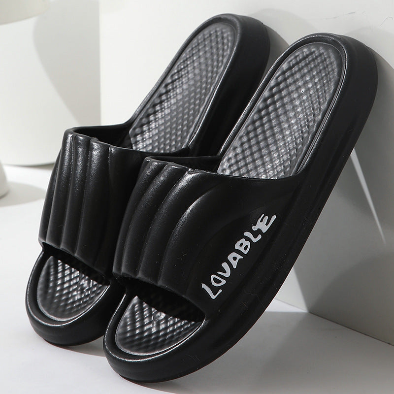 Summer Stripe Letter Design Home Slippers Thick Sole Non-slip Floor Bathroom Slipper For Women Men House Shoes - Mubimart -  