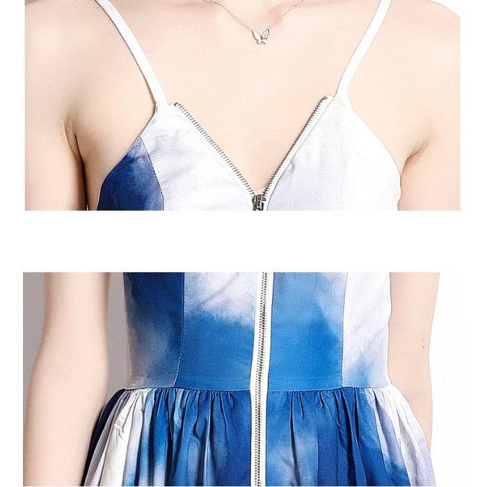 Tie Dye Printed Waist Dress Slip Dress - Mubimart