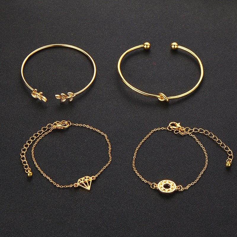 Tocona T Fashion Bohemia Leaf Knot Hand Cuff Link Chain Charm Bracelet Bangle For Women Gold Bracelets Femme Jewelry 6115 - Mubimart