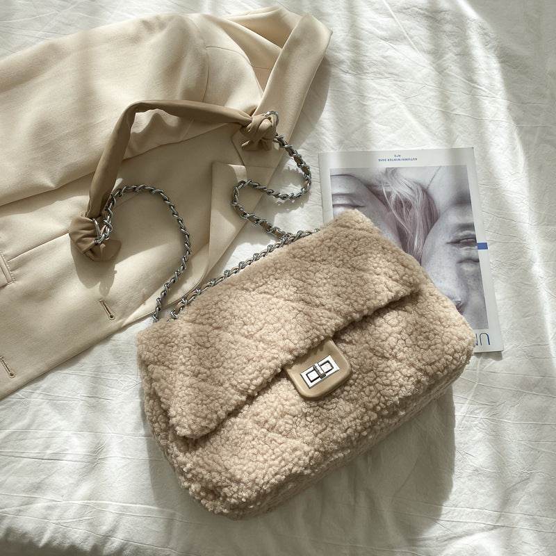 Large Capacity Lamb Hair Bag Women Messenger Bag - Mubimart