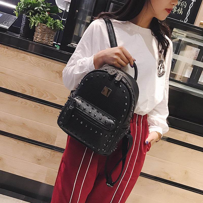 Rivet Small Backpack Women All-Match Backpack School Bag Female Backpack - Mubimart