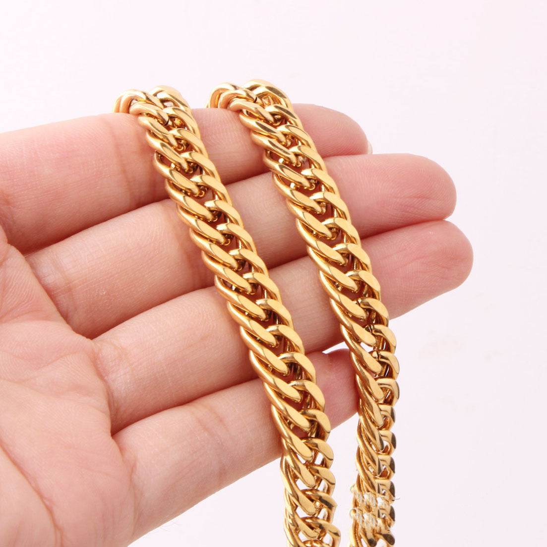 Mens Fashion Titanium Steel Gold Double Buckle Necklace - Mubimart