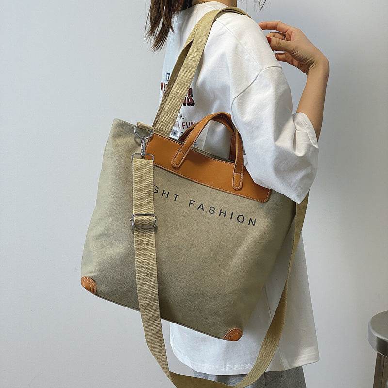 Canvas Shoulder Bag Women Ins Fashion Messenger Crossbody Bags Large Capacity Totes Handbag - Mubimart