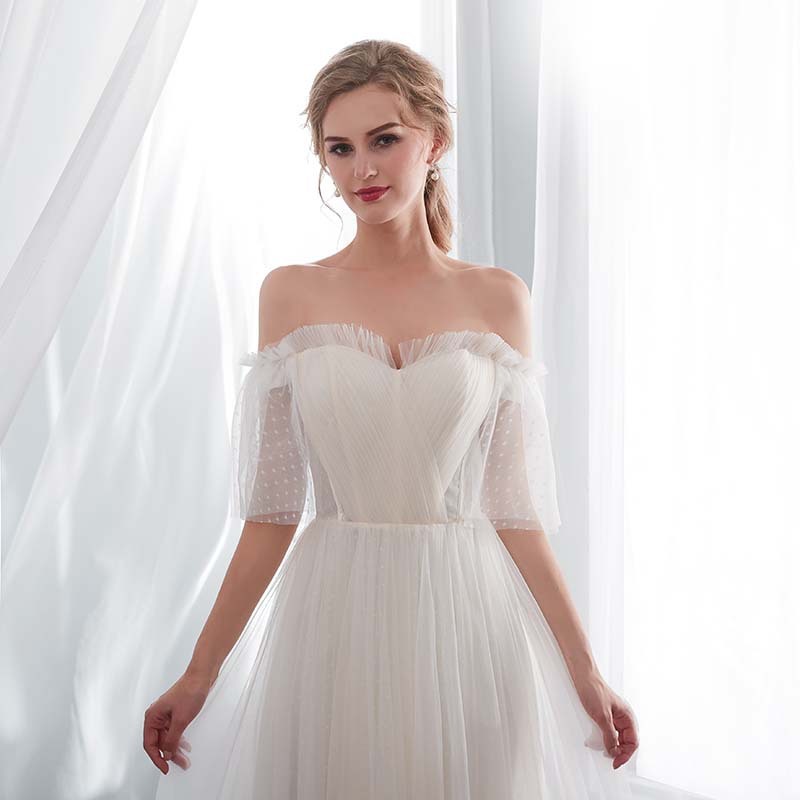 White Off Shoulder Elegant Prom Dress - Mubimart -  