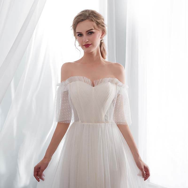 White Off Shoulder Elegant Prom Dress - Mubimart