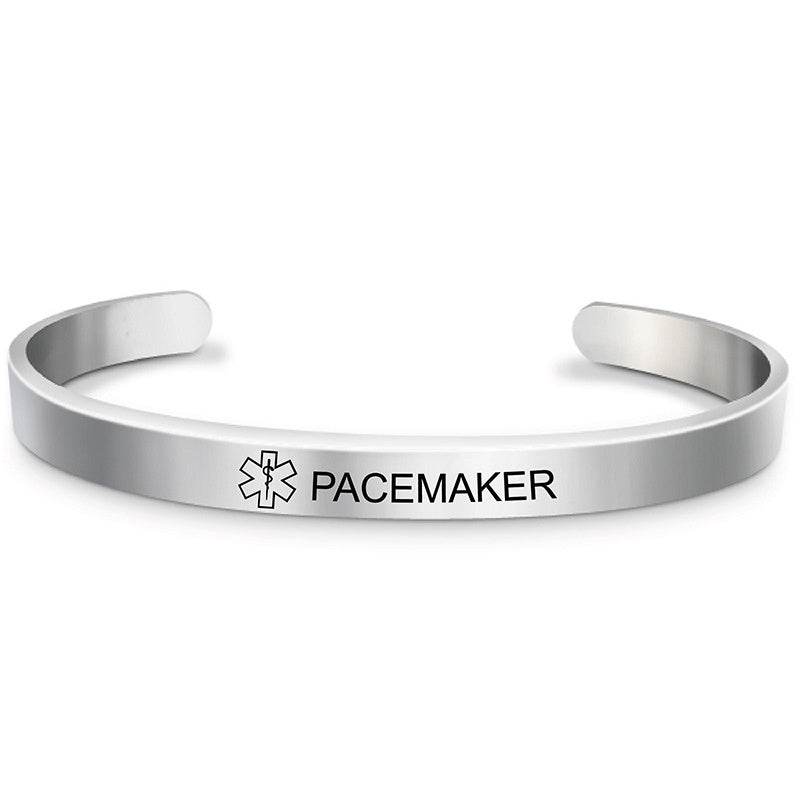 Fashion Silver Plated Medical Alert Cuff Bracelet EPILEPSY Diabetic Allergy Stainless Steel Bangle For Women Men - Mubimart