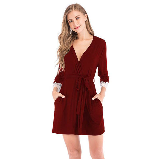 Ladies Cardigan Bathrobe Nightgown Thin Modal Fabric Nightgown - Mubimart