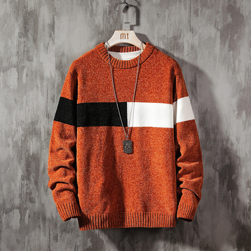 Loose-colored pullover sweater handsome sweater