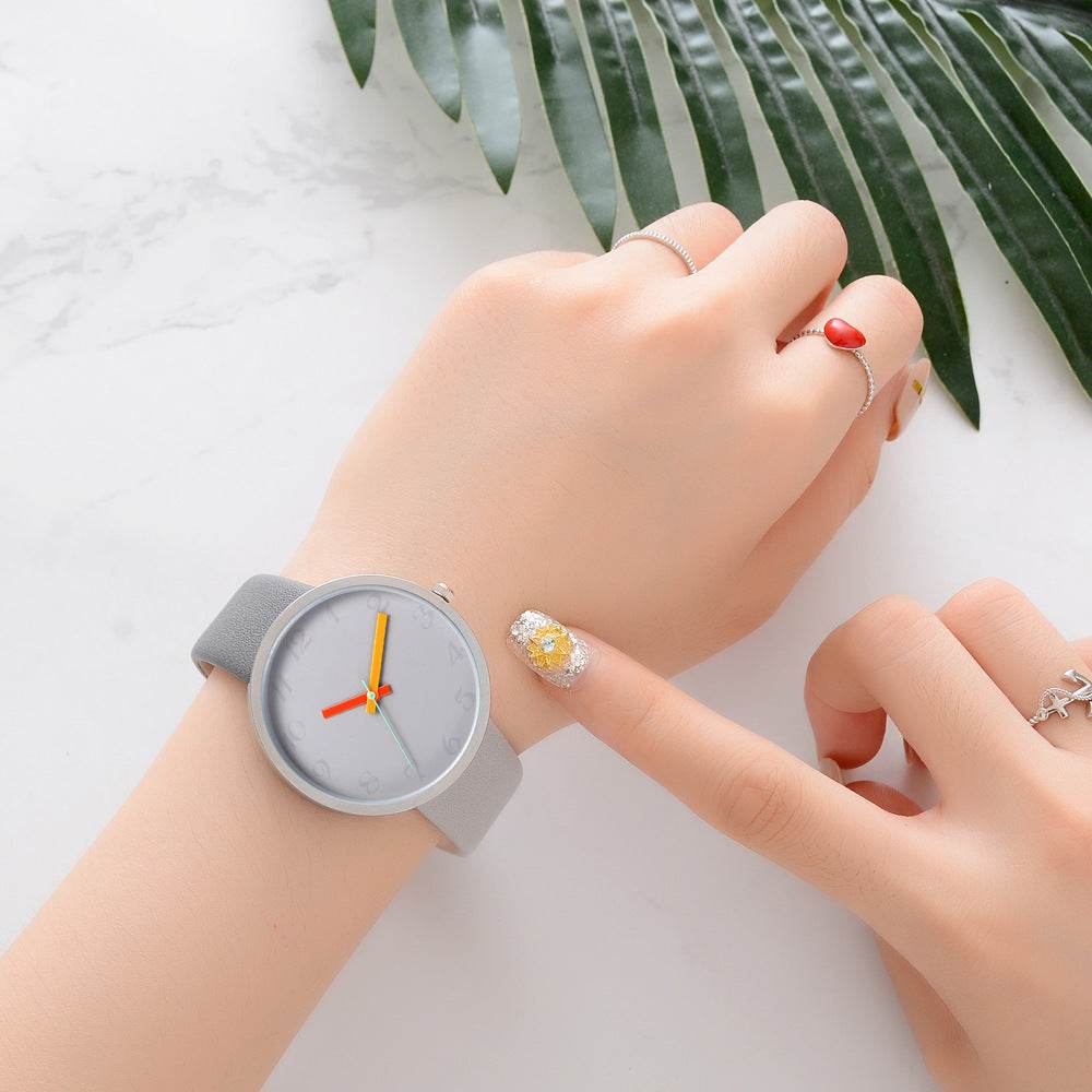 Women Watch Gray Contrast Leather Quartz Watch Women Watches Lovers Unisex Casual Ladies Wrist Watch Clock Relogio Feminino - Mubimart