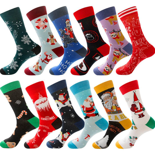 Men's Socks Santa Claus Moose Men's Mid-tube Socks Tide Cotton Socks - Mubimart