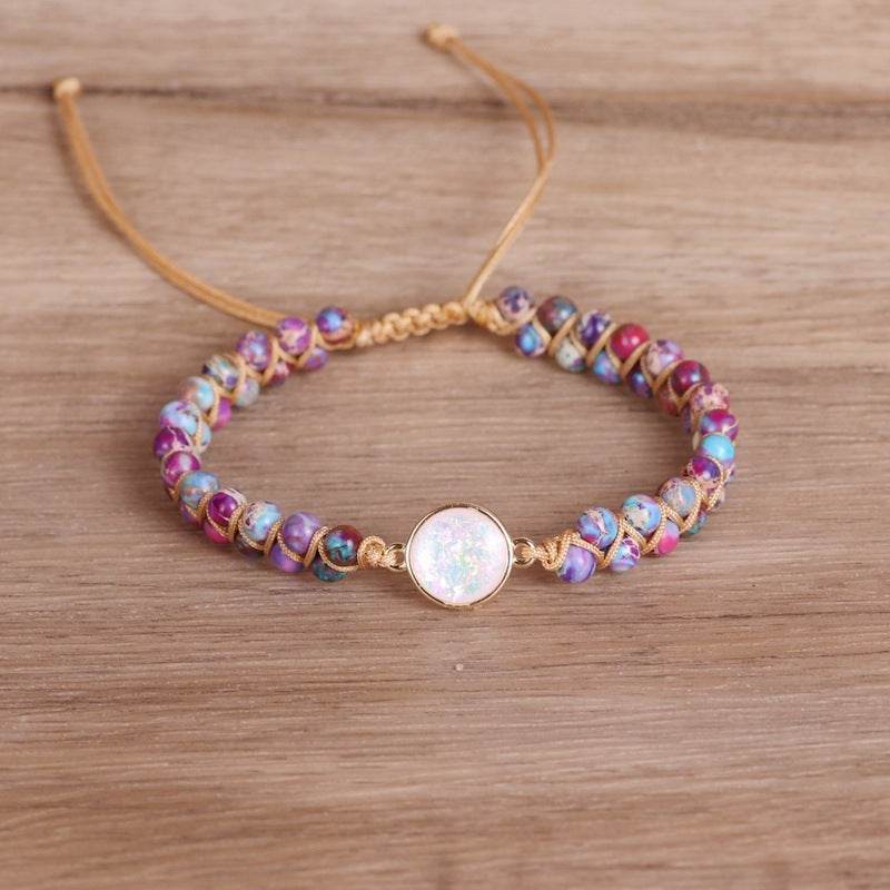 Natural Stone Bracelet for Women Round Crystal Bracelet Bangle Double Beads Yoga Bracelet - Mubimart