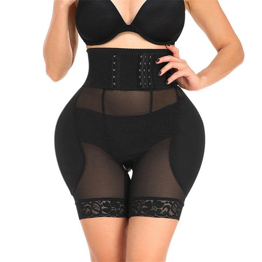 Nine-Row Adjustable Buckle Lace-Up Crotch Mesh Waist Shaper Pants - Mubimart