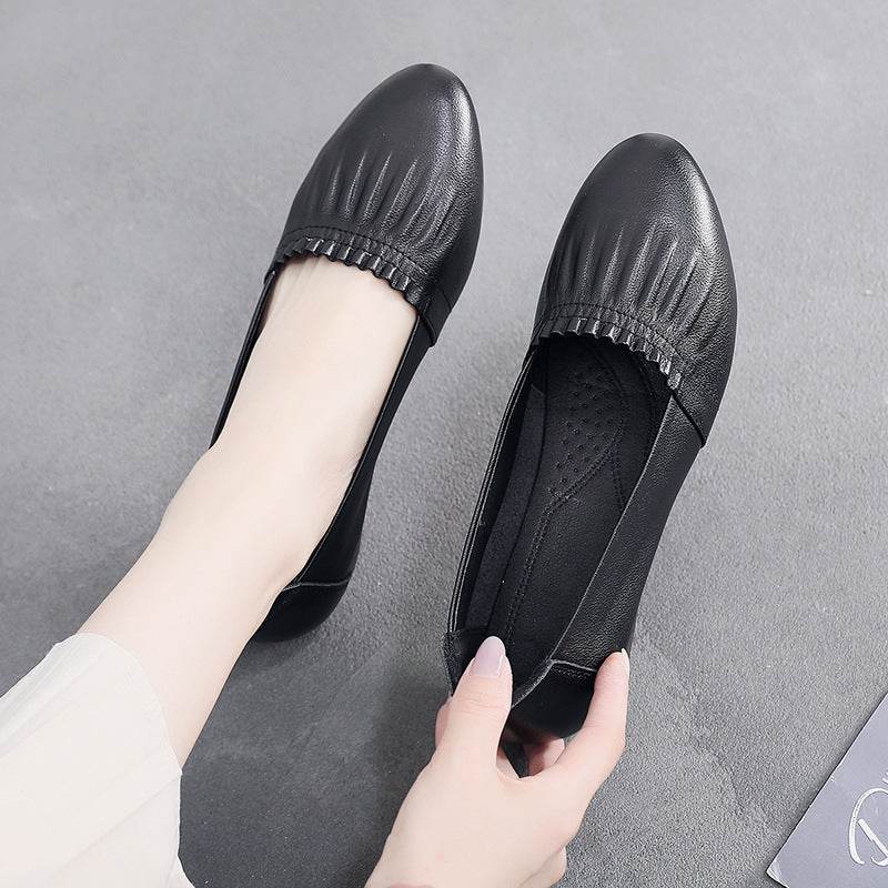 Women's First Layer Cowhide Flat Shoes Fashion Office Lady Shoes Women Flats Genuine Leather Loafers Footwear - Mubimart