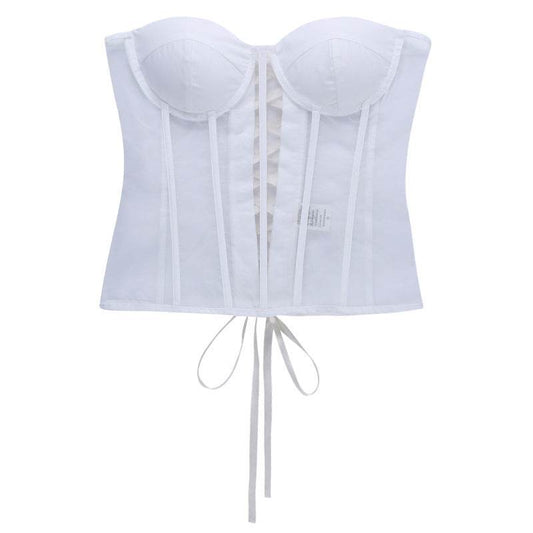 Breast Cup Mesh Corset Bra Women's Solid Color Top - Mubimart
