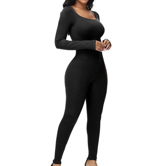 Plus Size High Waist Belly Shaping Jumpsuit - Mubimart