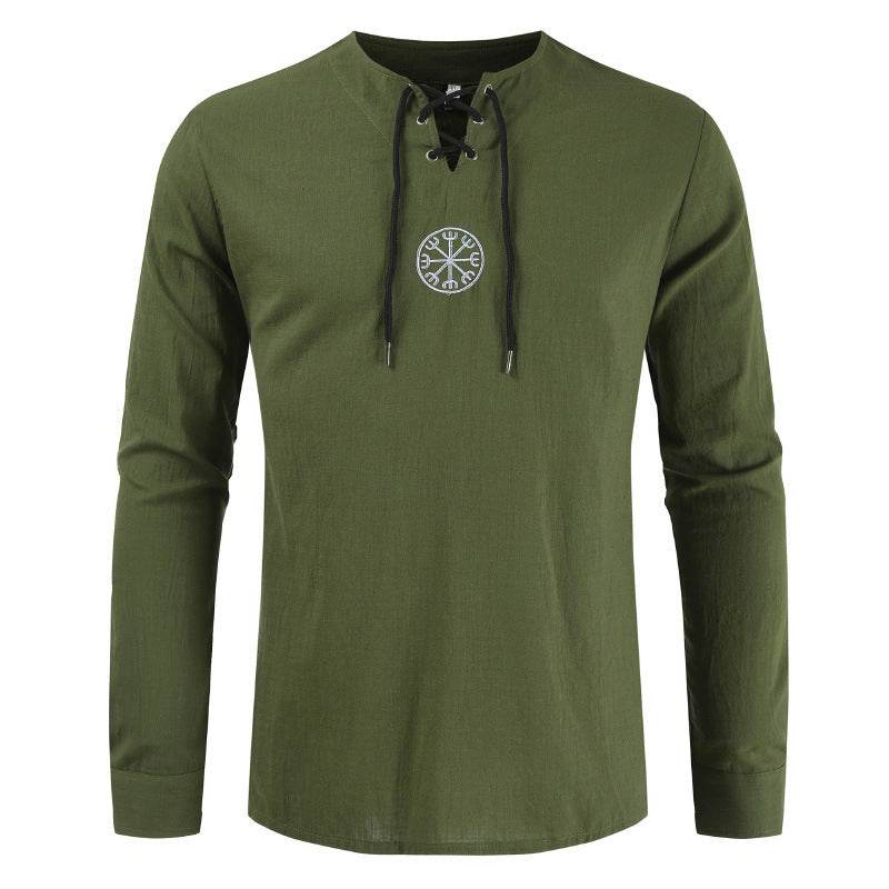 Cotton And Linen Embroidery Long-sleeved Linen Shirt - Mubimart