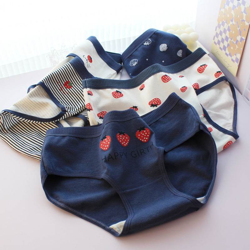 Japanese Style Purplish Blue Strawberry Underwear 5 Pack Women - Mubimart