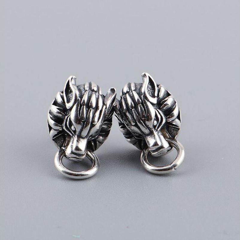 Vintage Black Proud Wolf Men Hoops Jewelry 925 Sterling Silver Earrings - Mubimart