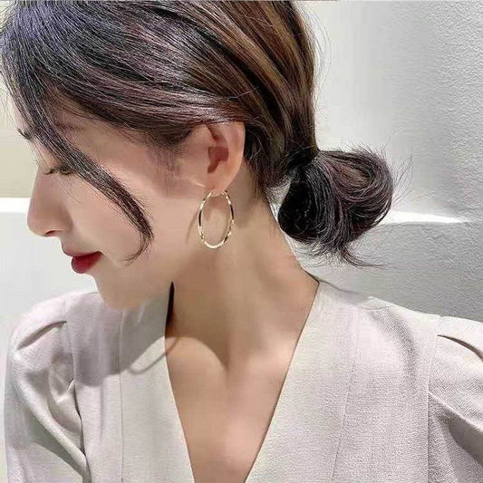 Golden Hoop Fashionable Women Circle Big Earrings Temperament - Mubimart