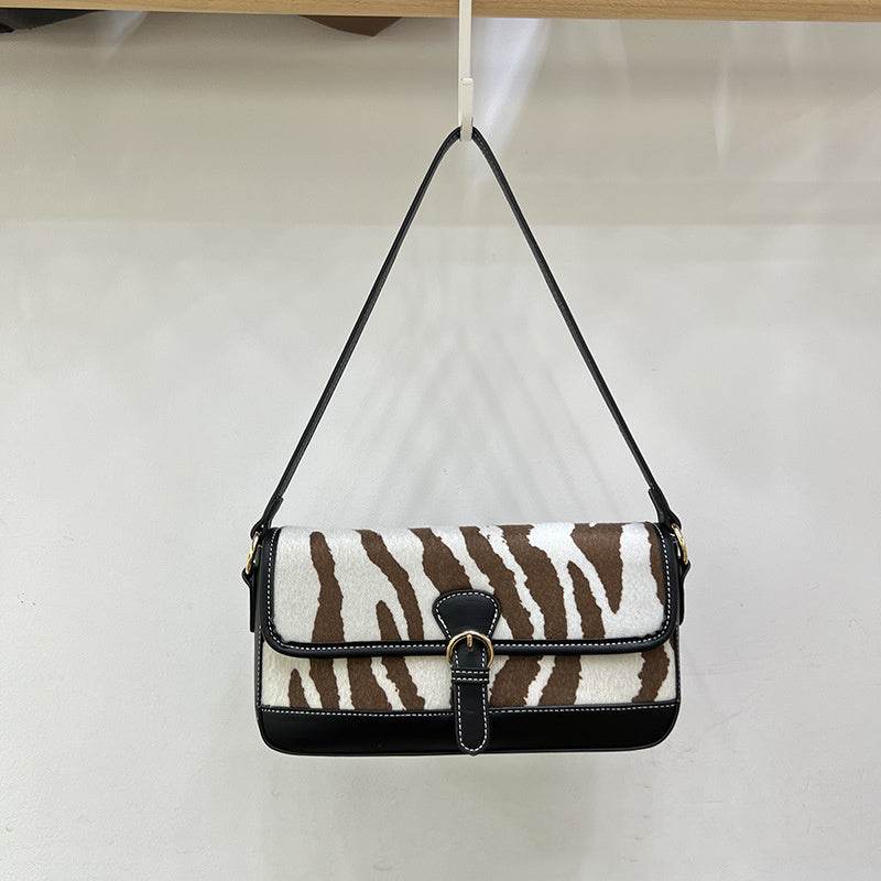 Women's Fashion Personality Splicing Zebra Pattern Satchel - Mubimart