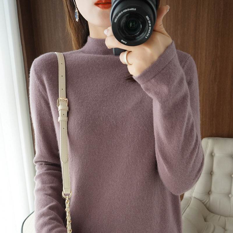 Women's Loose Large Size Bottoming Knitted Sweater With Half Turtleneck - Mubimart