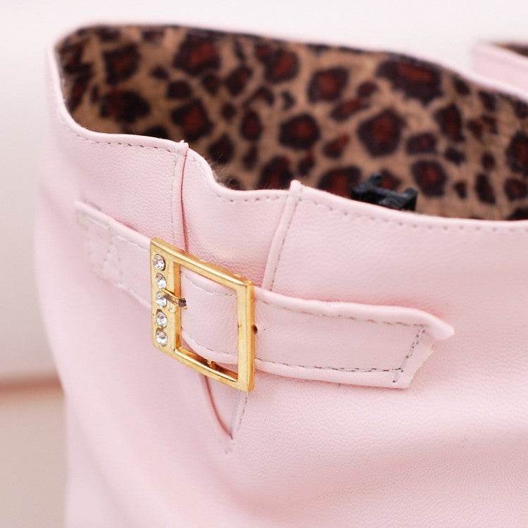 Mid-calf Belt Buckle Knight Boots Ladies - Mubimart