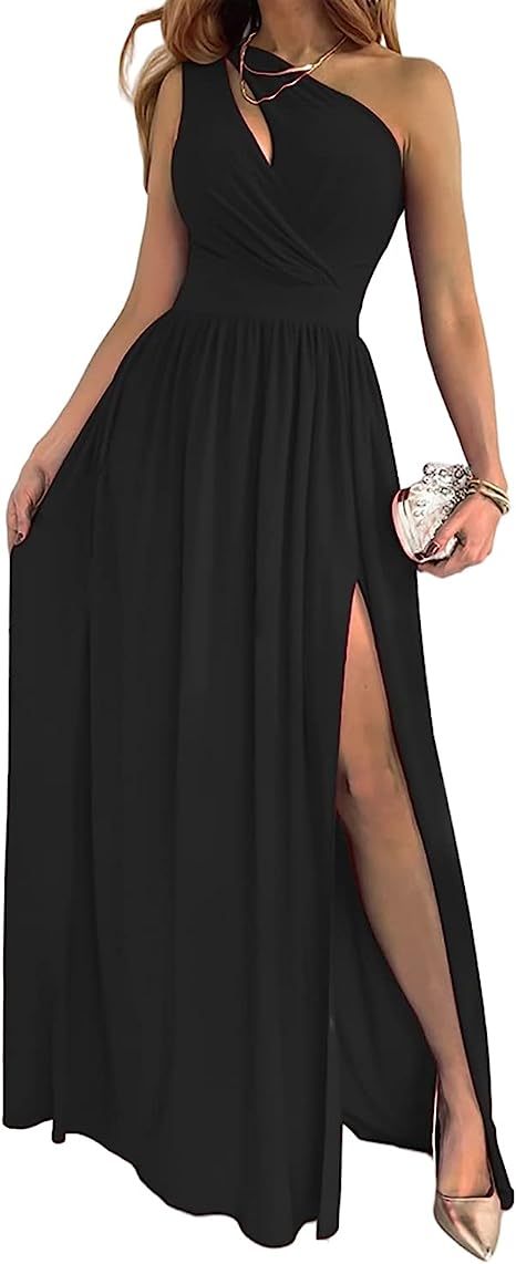 Women's One Shoulder High Split Cutout Sleeveless Elegant Sexy Cocktail Maxi Dress - Mubimart -  