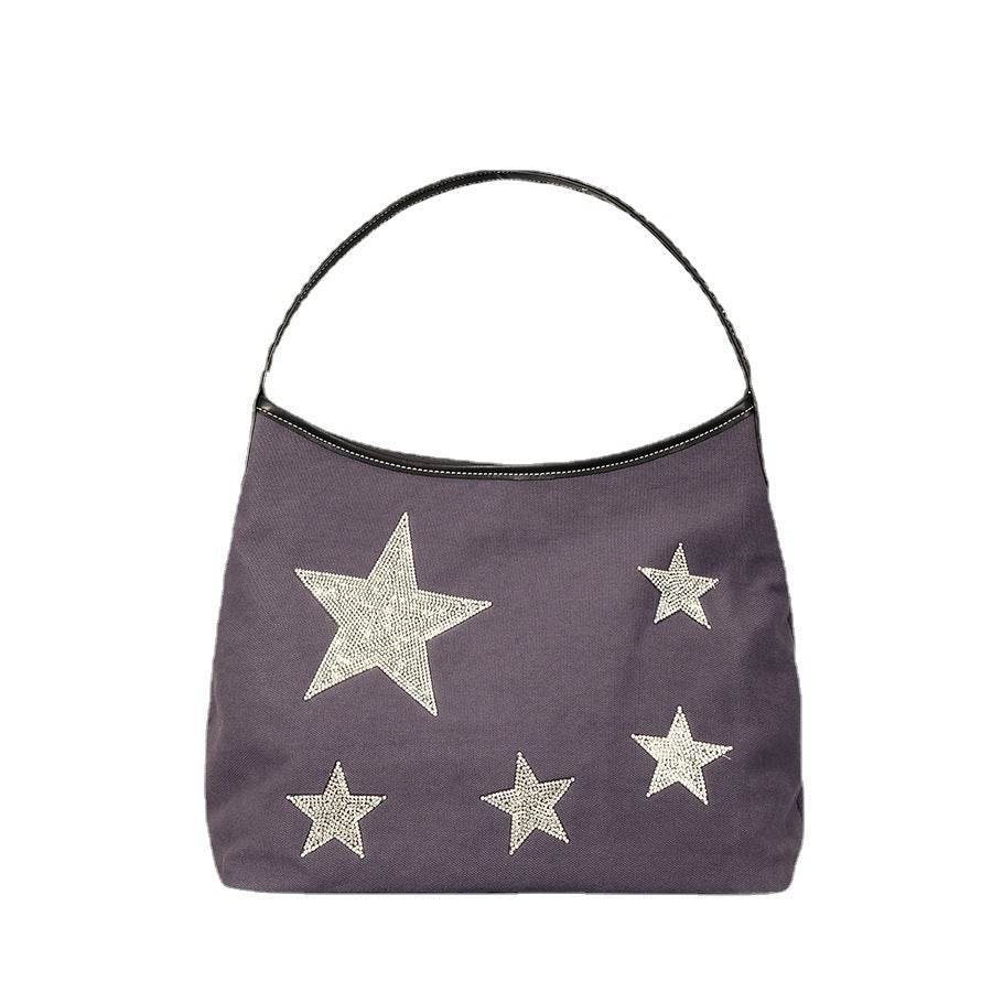 Retro Five-pointed Star Rhinestone Tote Bag For Women - Mubimart