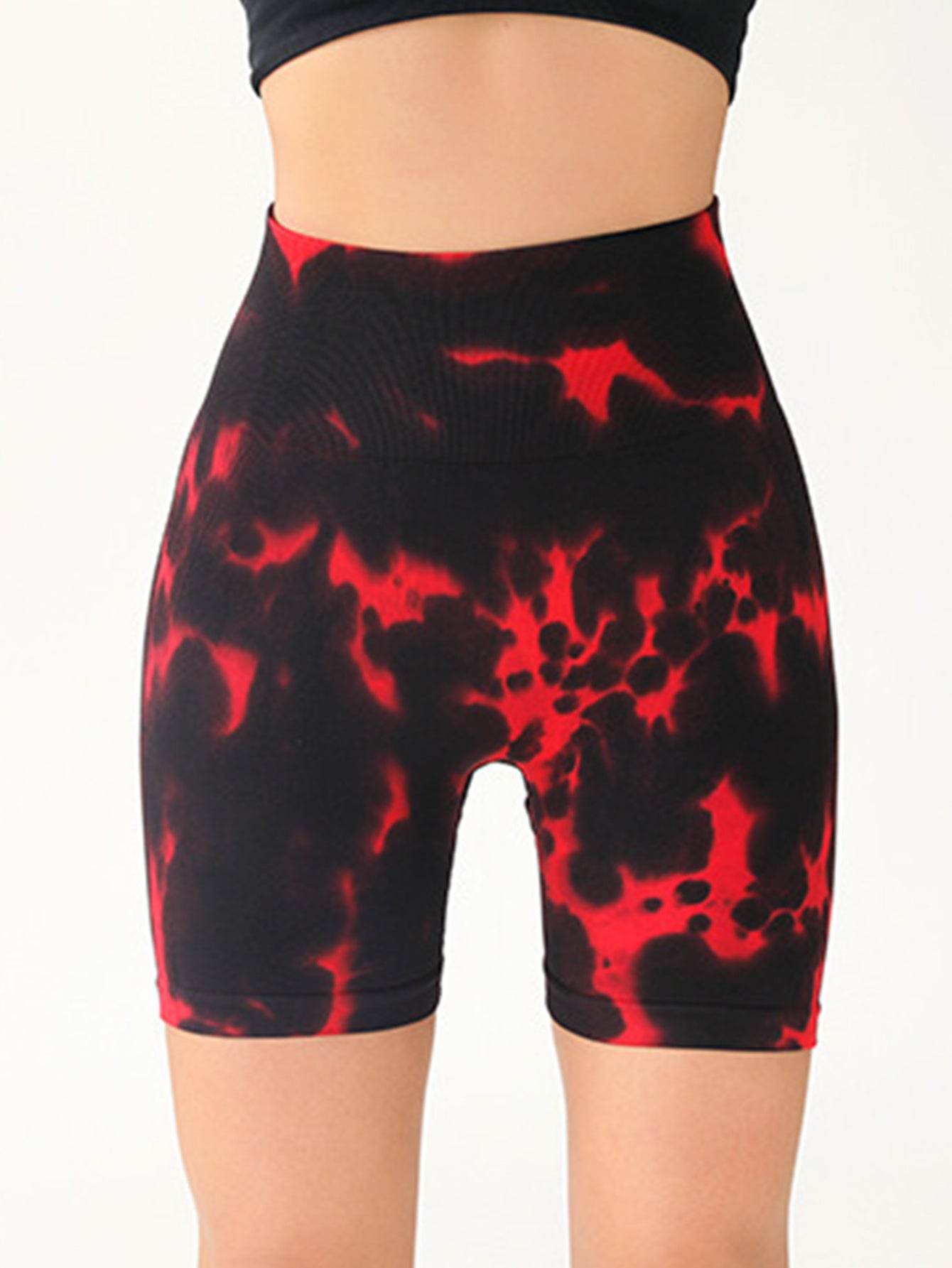 High Waist Tummy Control Yoga Shorts For Women, Tie-Dye Ruched Booty Lifting Workout Fitness Shorts, Hip Lifting Sports Activewear, Gym Exercise Running Shorts - Mubimart