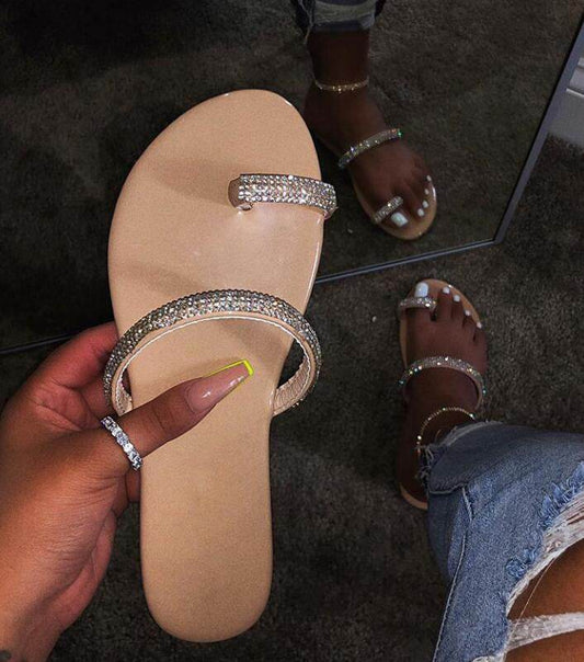 Diamond flat sandals slippers - Mubimart