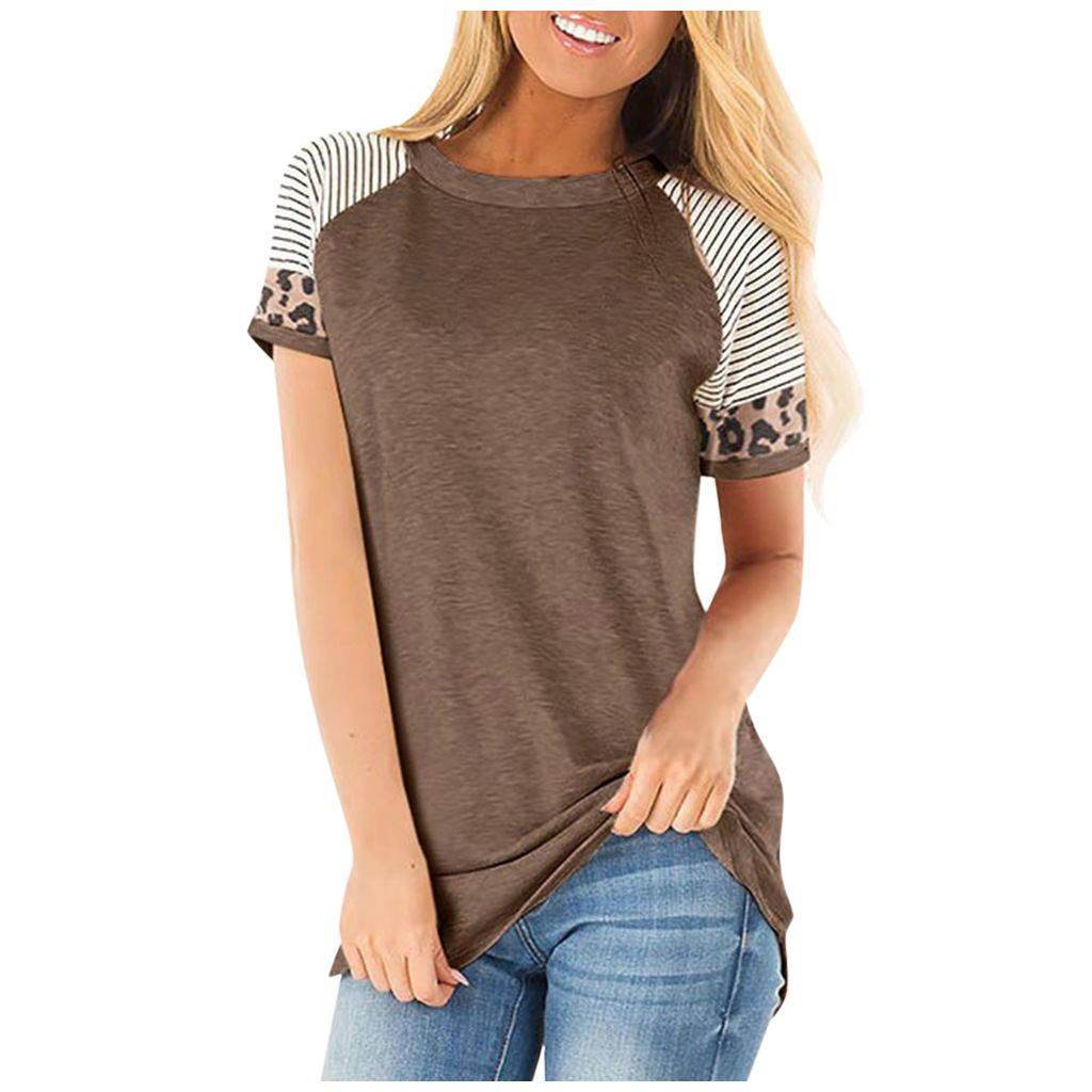 Maternity Striped Tees Nursing Tops Short leopard - Mubimart