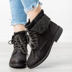 Frilled Booties With Front Lace Up And Low Heels