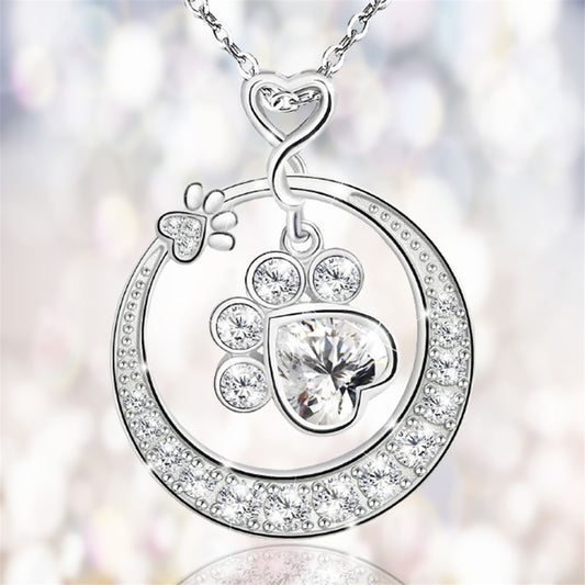 Cute Small Dog Paw Prints Pendant Necklace