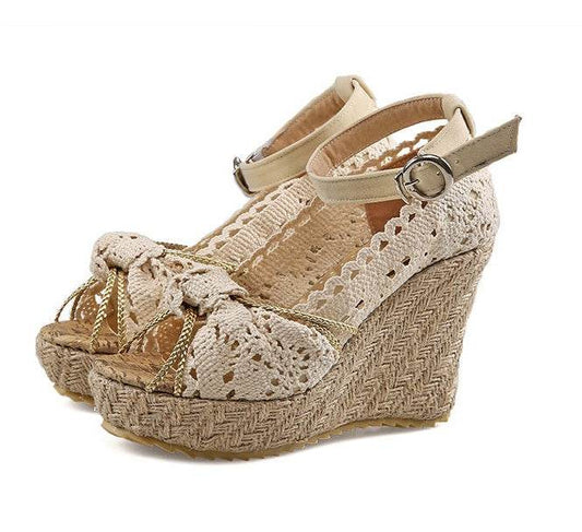 Lace wedge sandals - Mubimart