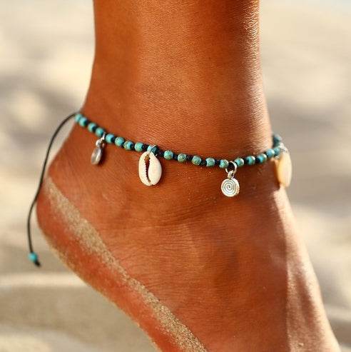 AY Bohemian Crystal Beads Anklet Set For Women Moon Pendant Bracelet on the Leg Ankle Strap Girl Summer Anklet Foot Jewelry - Mubimart