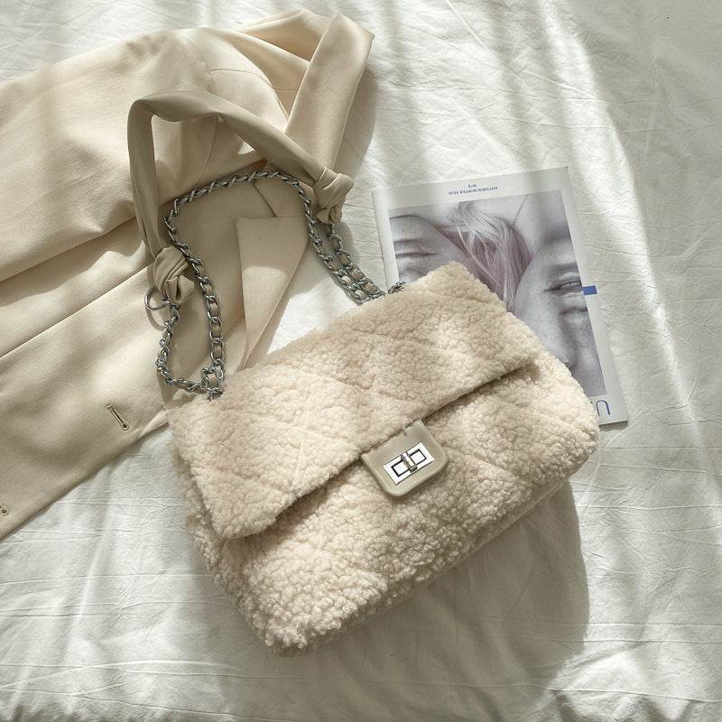 Large Capacity Lamb Hair Bag Women Messenger Bag - Mubimart