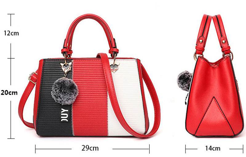 Women Hairball Ornaments Totes Patchwork Handbag Party Purse Ladies Messenger Crossbody Shoulder Bags Women Handbags - Mubimart